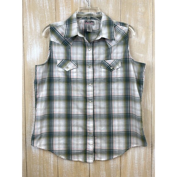 Wrangler Wrancher Women's L Sleeveless Shirt Pearl Snap Up Western Top Cowgirl - Picture 1 of 9